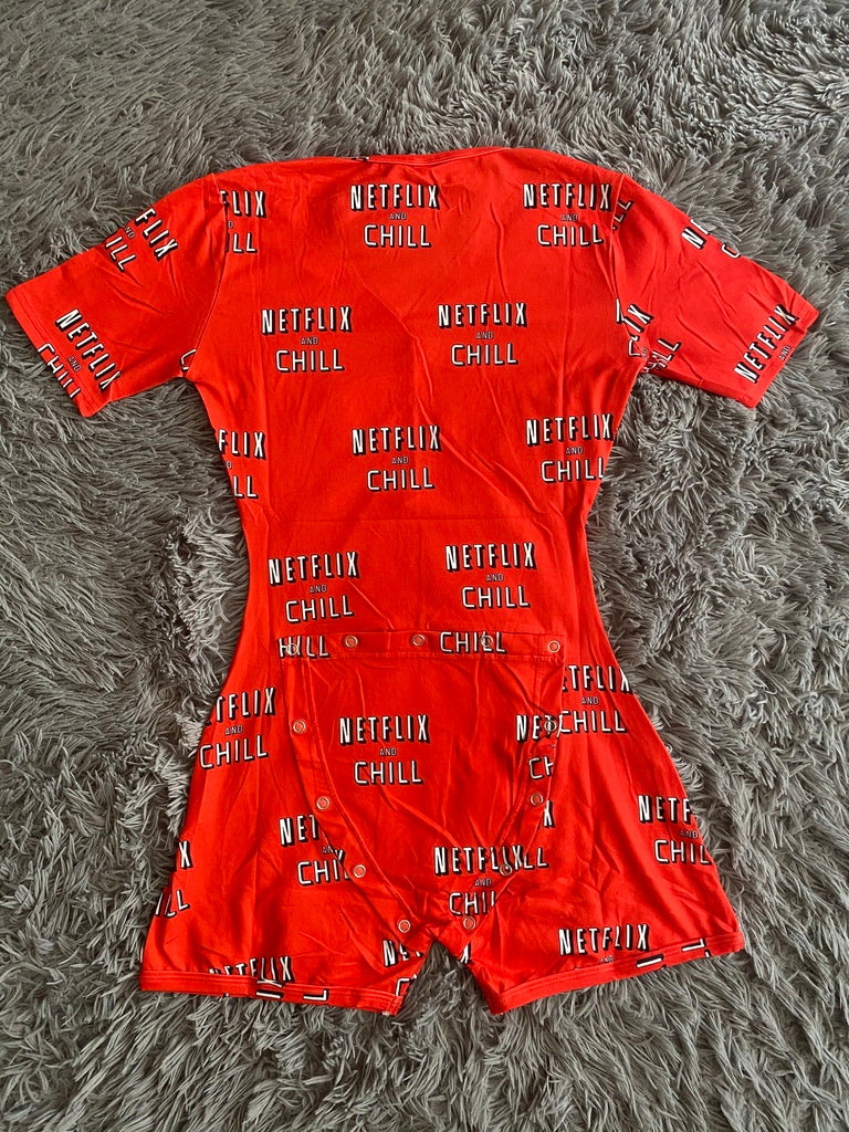 Netflix & Chill Butt Flap Short Sleeve Romper